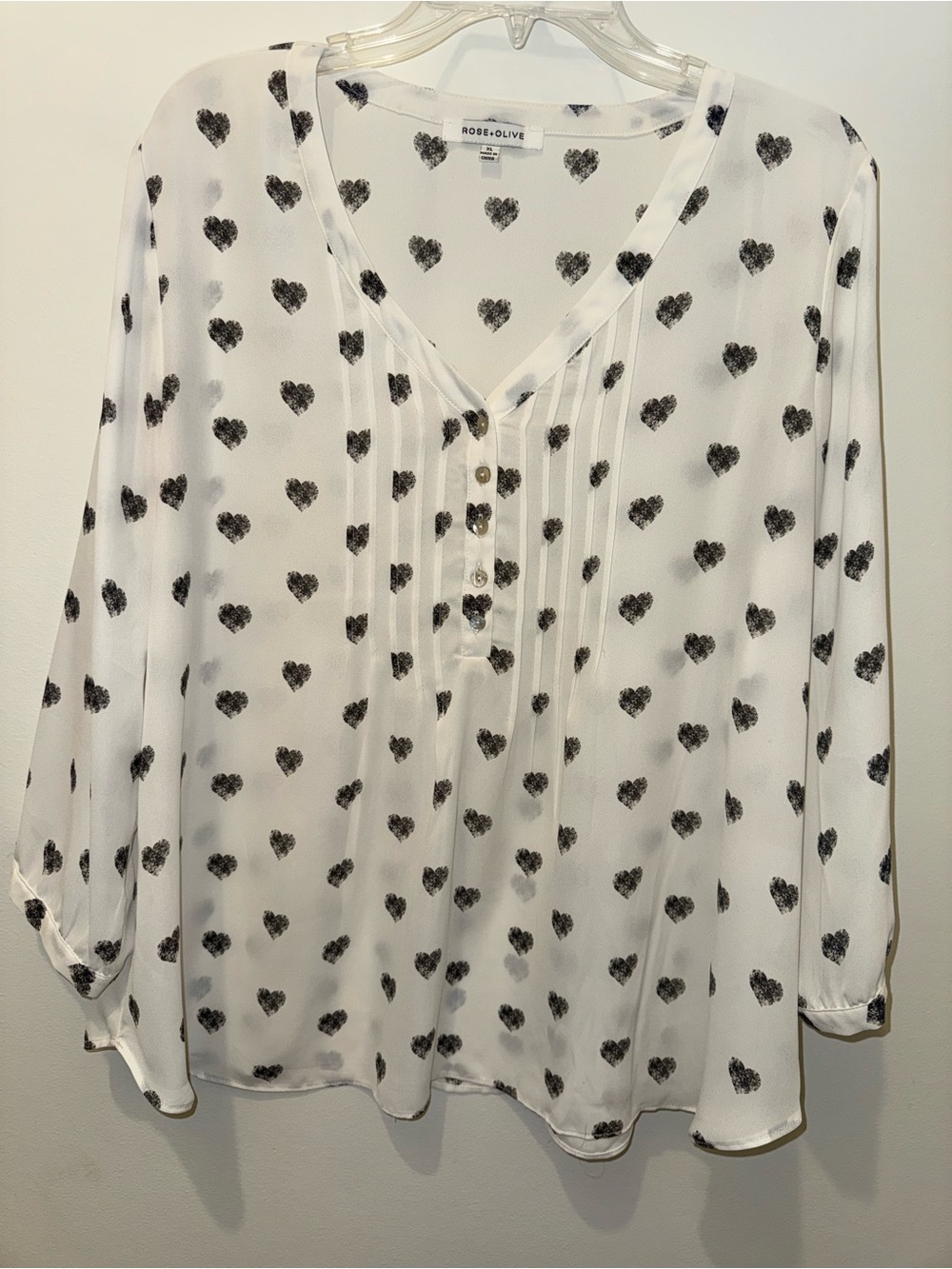 Rose & Olive White Blouse with Black Heart Print